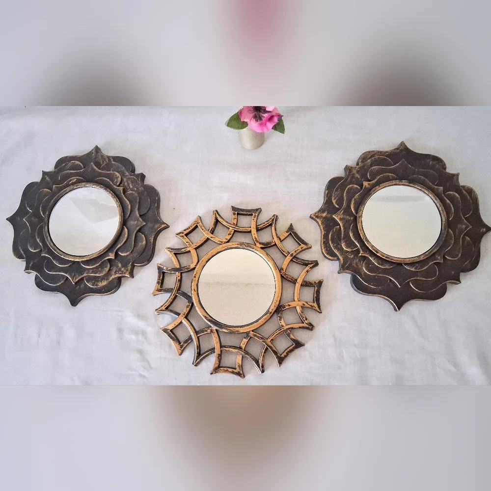 Grouping Of 3 Black & Gold Wall Decor/Mirrors